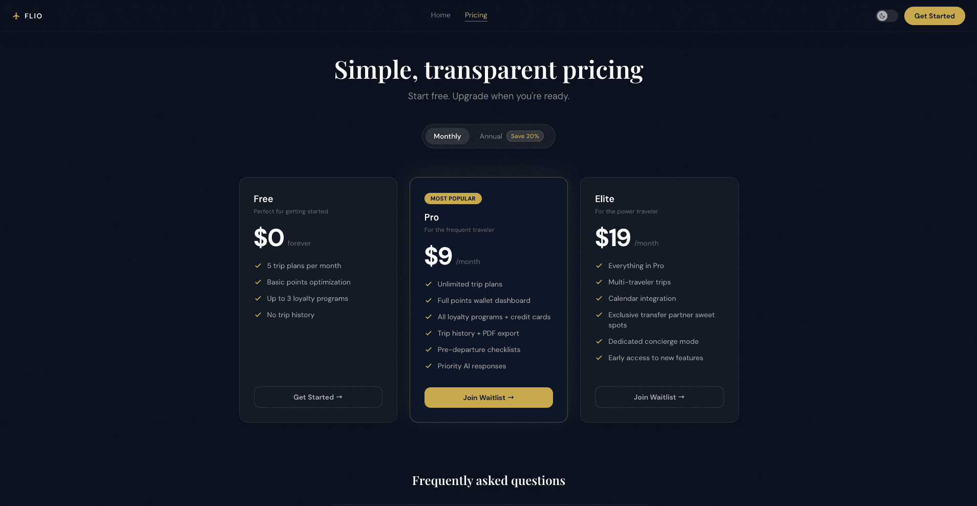 App pricing page